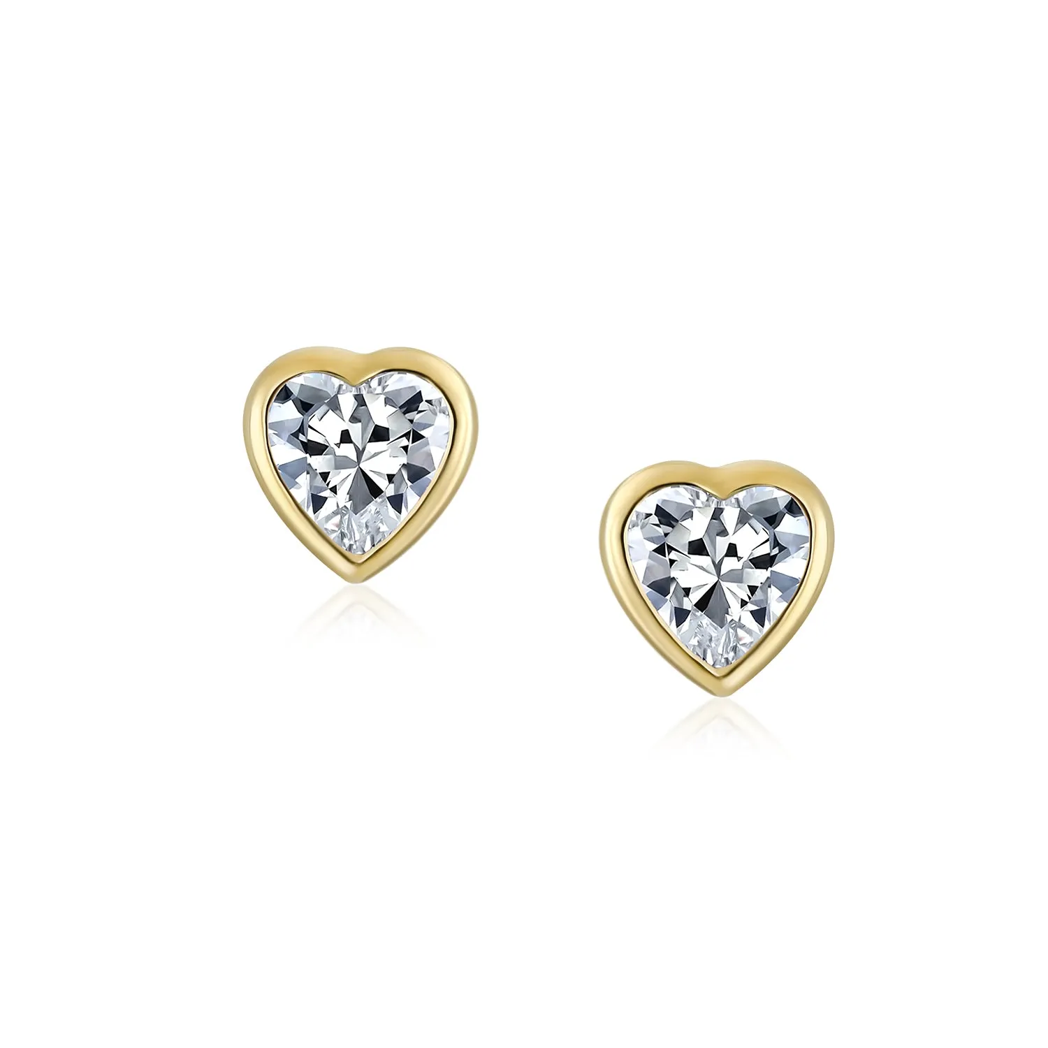 Romantic Tiny Delicate CZ Stud Earrings 14K Gold Heart Screw Back Birthstone Colors