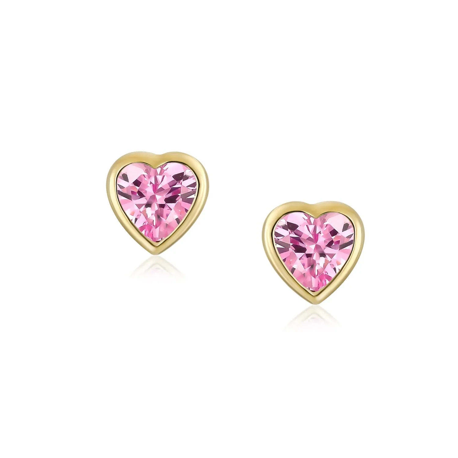 Romantic Tiny Delicate CZ Stud Earrings 14K Gold Heart Screw Back Birthstone Colors