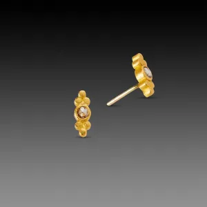 Rose Cut Diamond Studs with Gold Trios