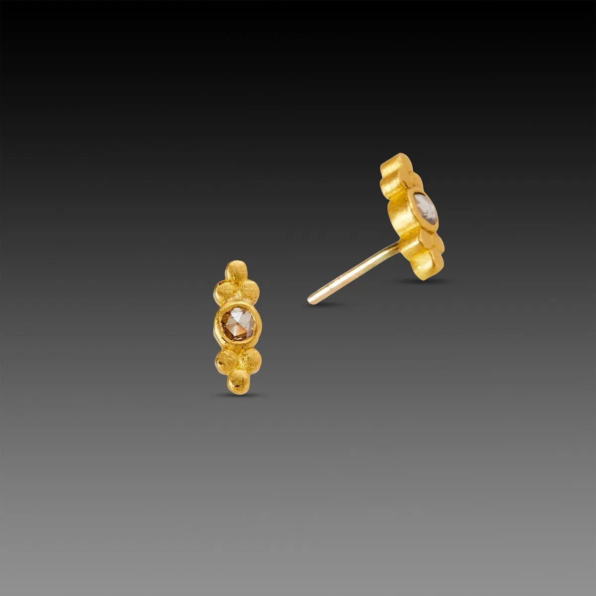 Rose Cut Diamond Studs with Gold Trios