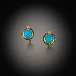 Rose Cut Turquoise Stud Earrings with Diamonds