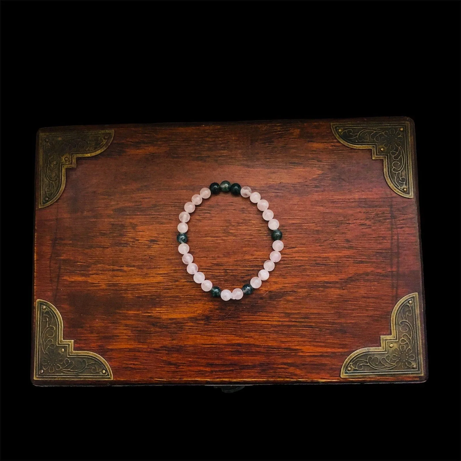 Rose Quartz and Moss Agate Beaded Bracelet