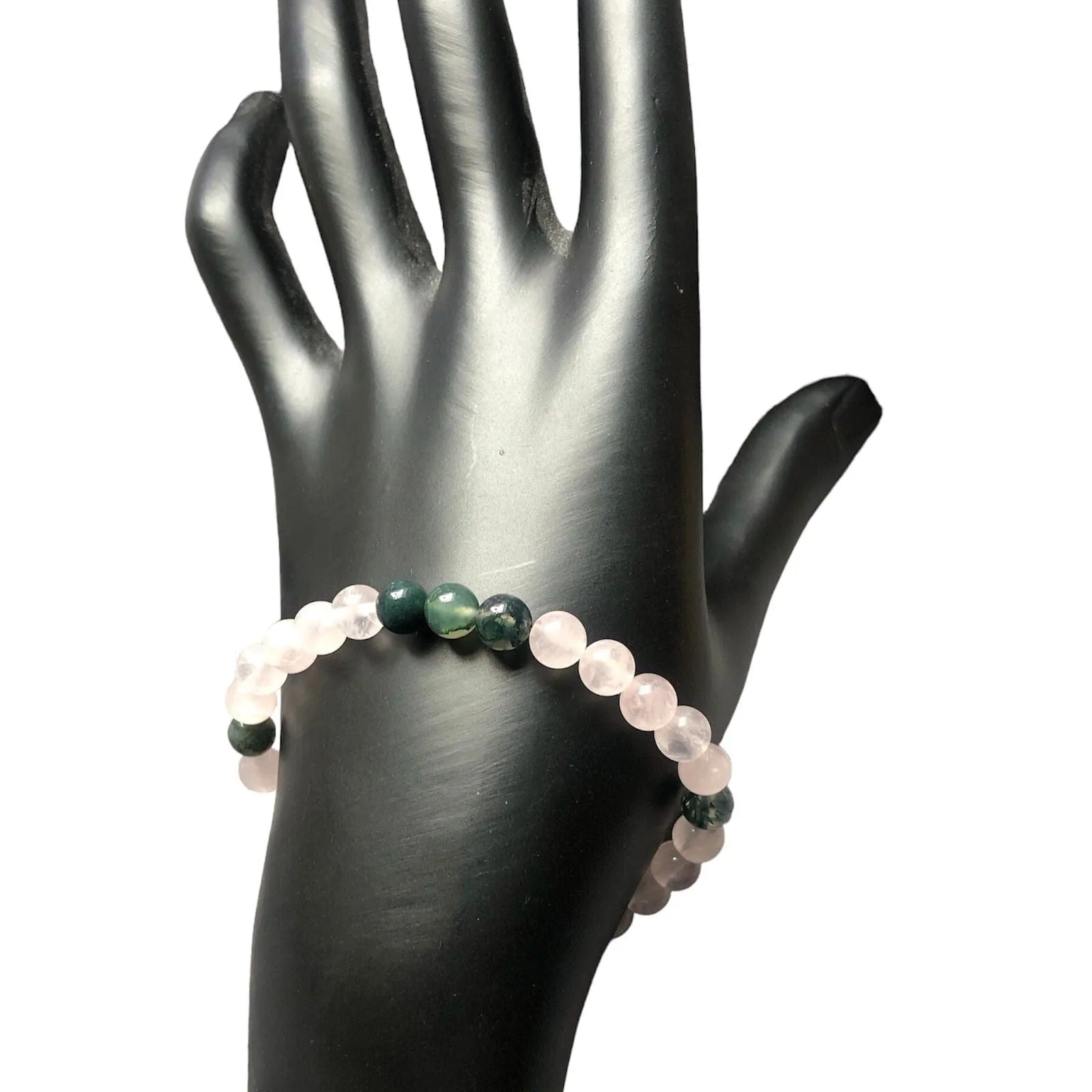 Rose Quartz and Moss Agate Beaded Bracelet