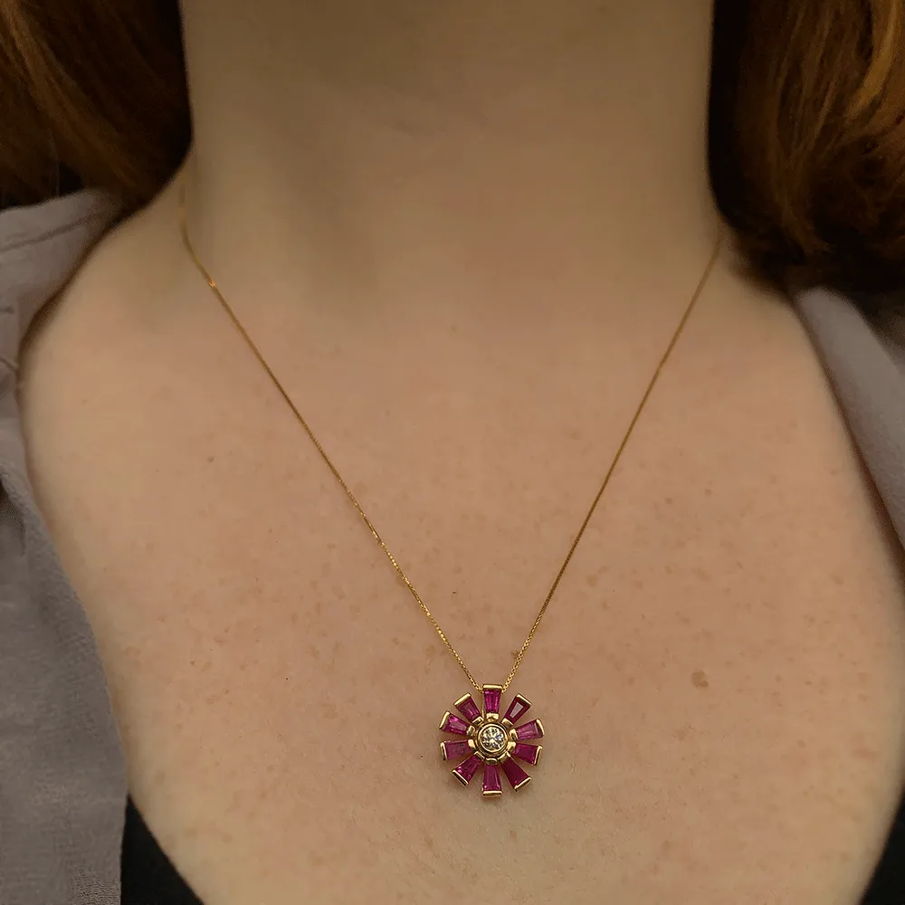 Ruby & Diamond Daisy Necklace