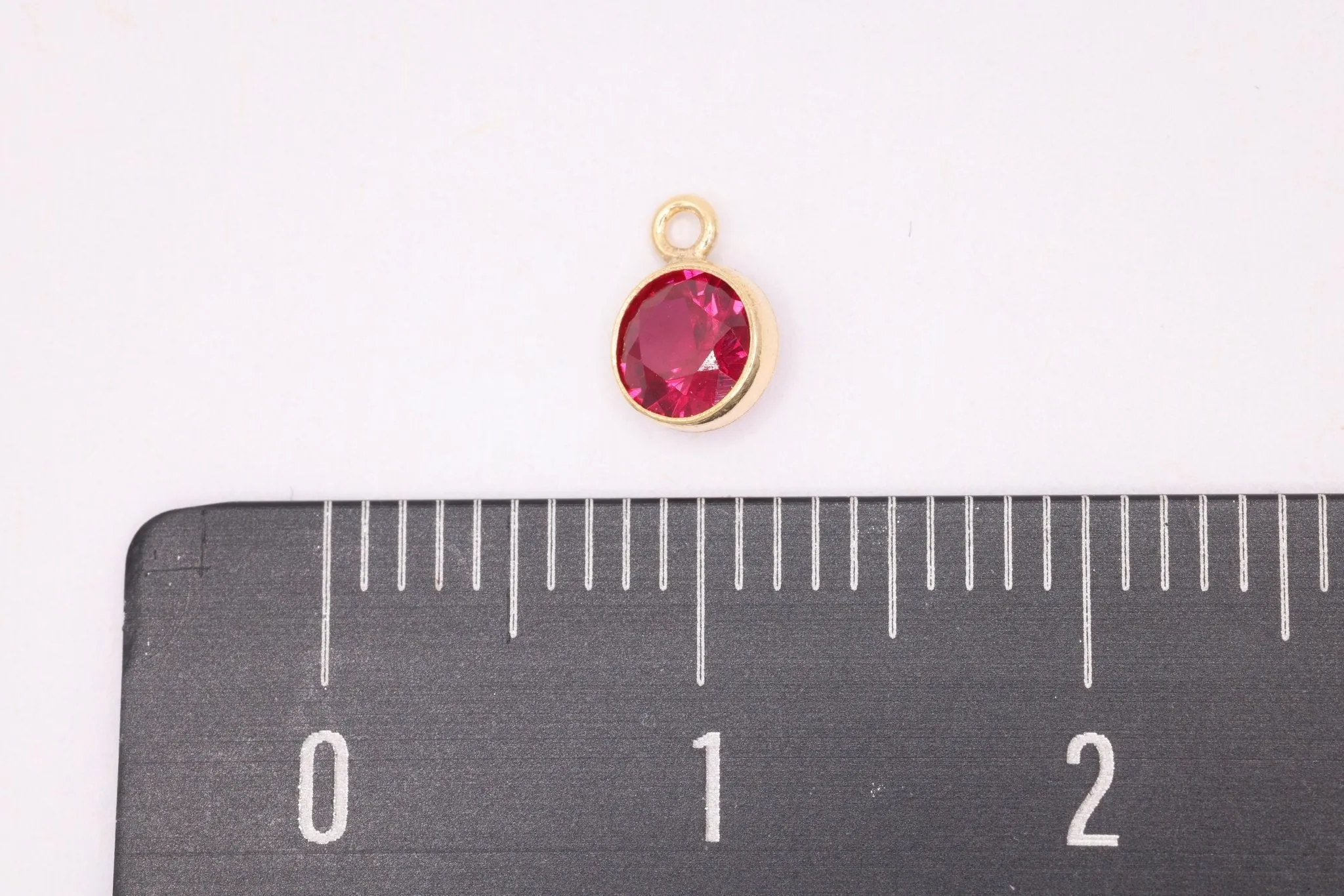 Ruby Birthstone CZ Gold-Filled Wholesale Drop Charm, July Birthstone, Horizontal Bail