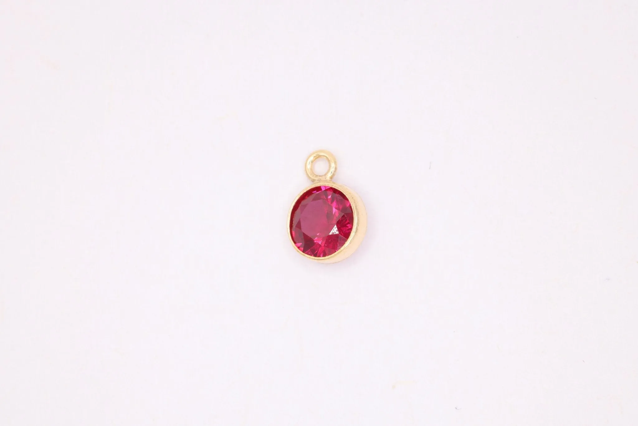 Ruby Birthstone CZ Gold-Filled Wholesale Drop Charm, July Birthstone, Horizontal Bail