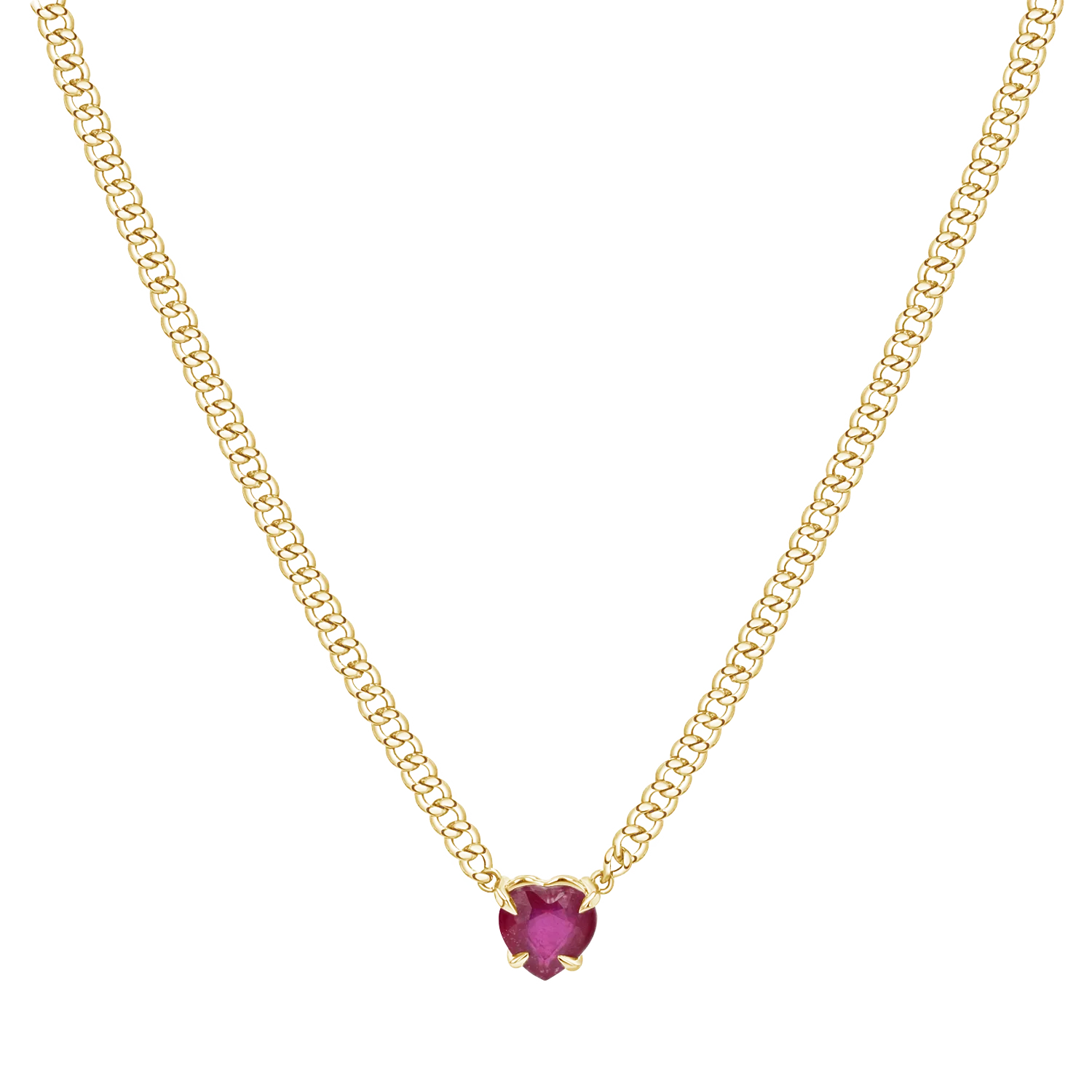 Ruby Heart Cuban Chain Necklace