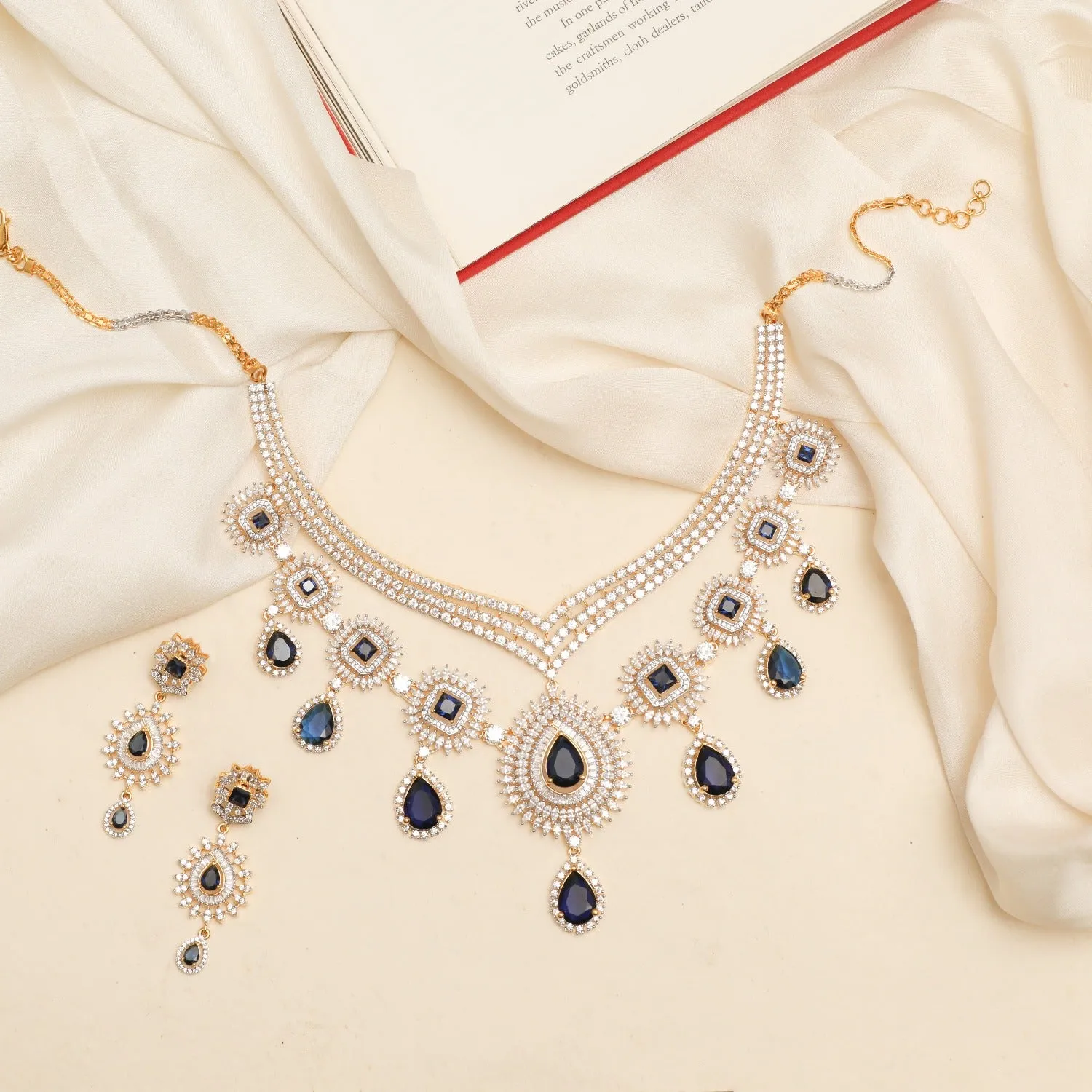 Sapphire Radiance Layered CZ Silver Necklace Set