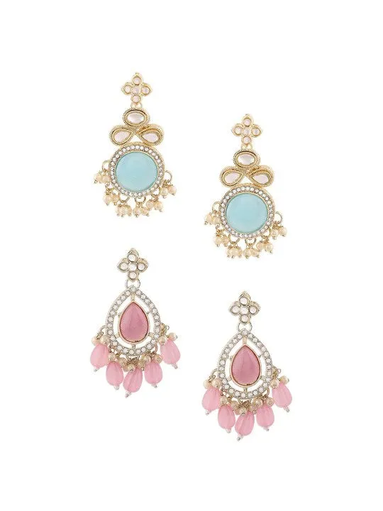 Set Of 2 Gold-Plated Contemporary Drop Earrings