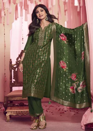 Shilpa Shetty Light Green Mehndi Wear Salwar Suit