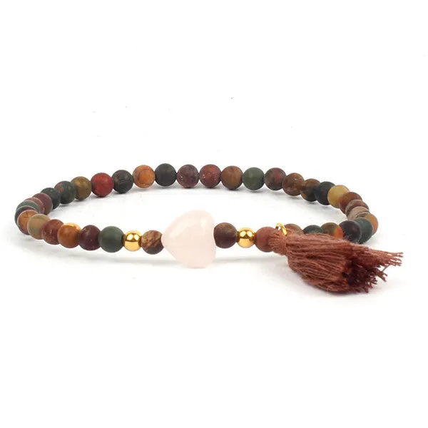 Shinus Bracelet Chakra Bracelets Women Boho Tassel Jewelry Natural Stone Beads Bohemian Handmade Love Heart Meditation Healing