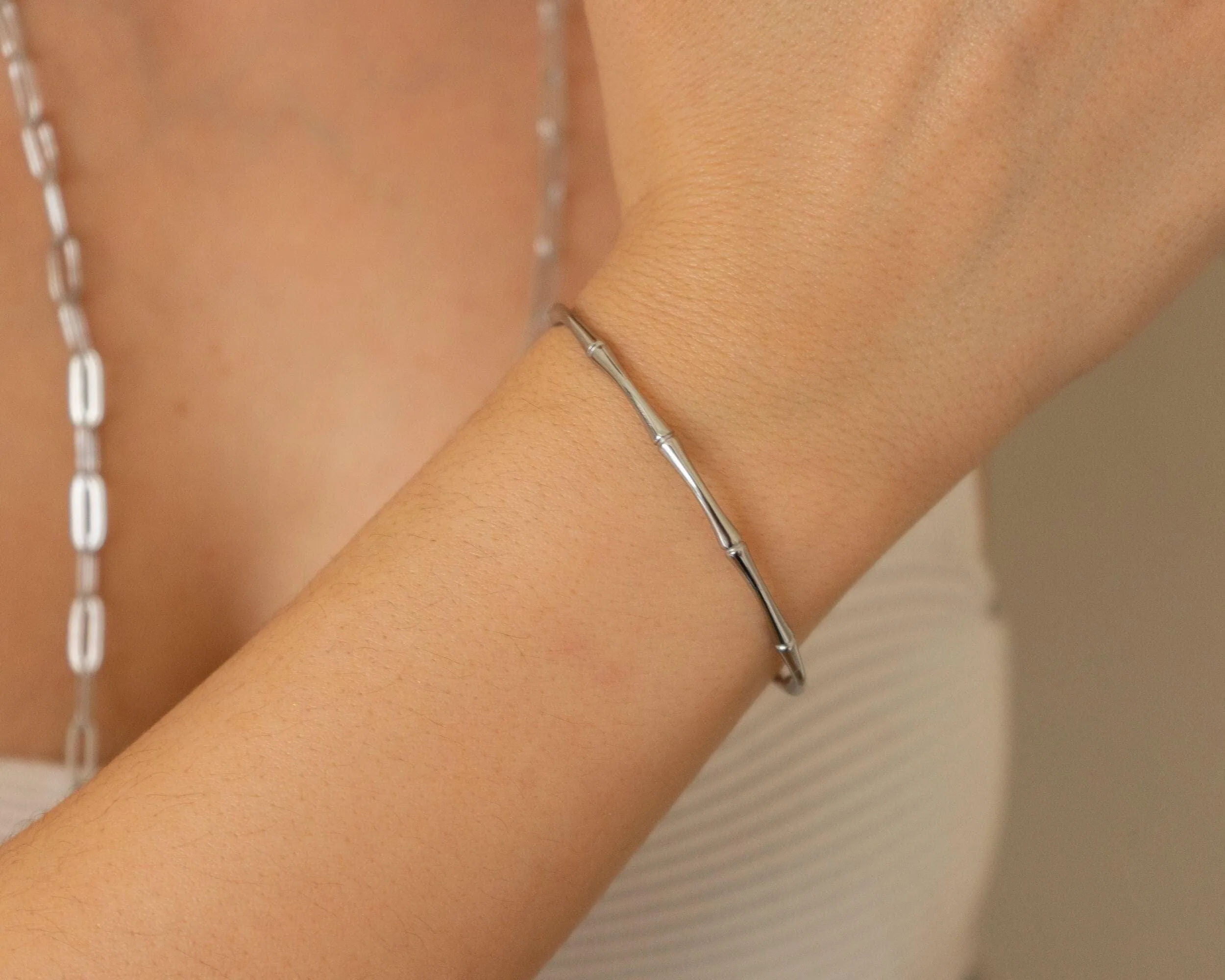 Silver Bamboo Cuff in Stainless Steel