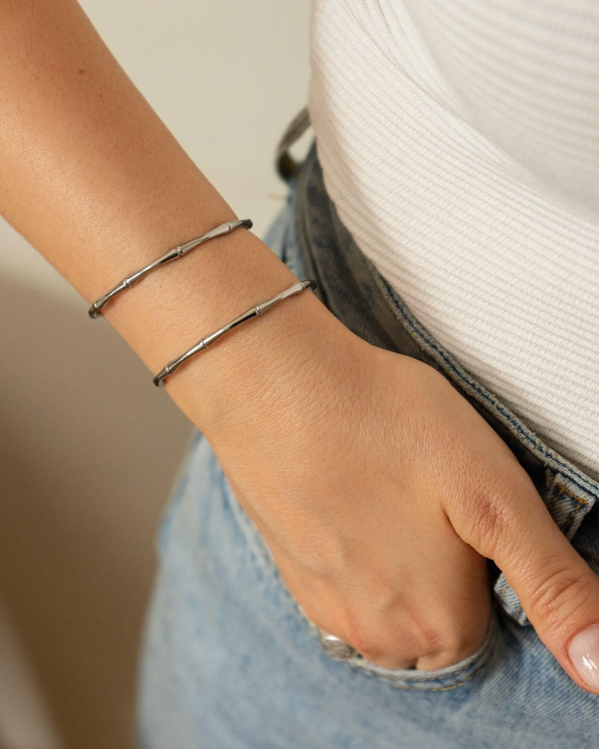 Silver Bamboo Cuff in Stainless Steel