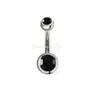 Silver Black CZ Navel Belly Button Ring