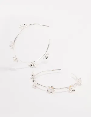 Silver Delicate Flower Hoop Earrings