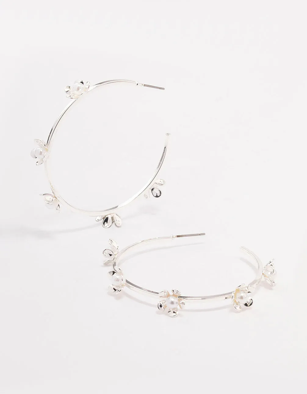 Silver Delicate Flower Hoop Earrings