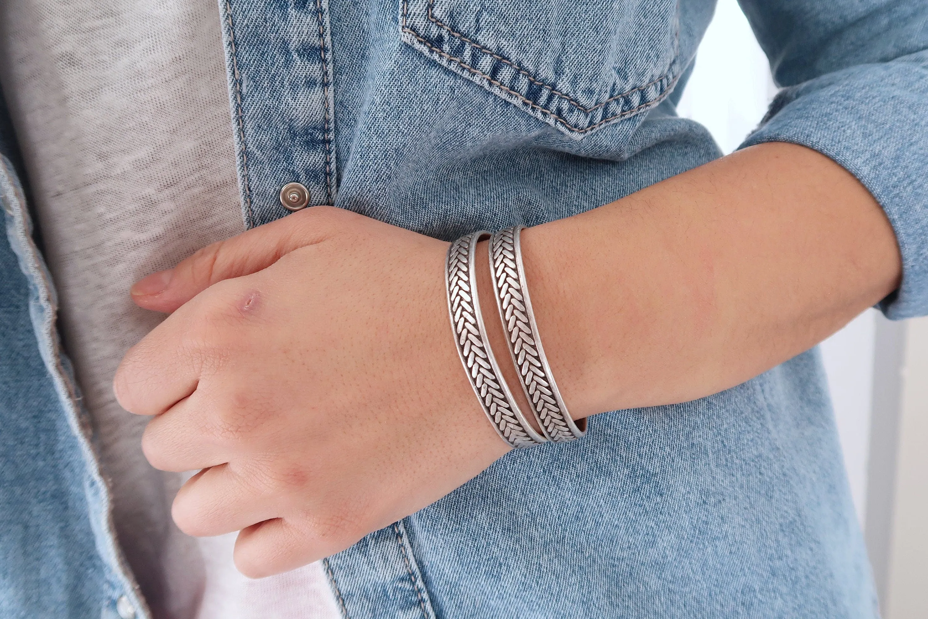 Silver Engraved Wheat Symbol Cuff