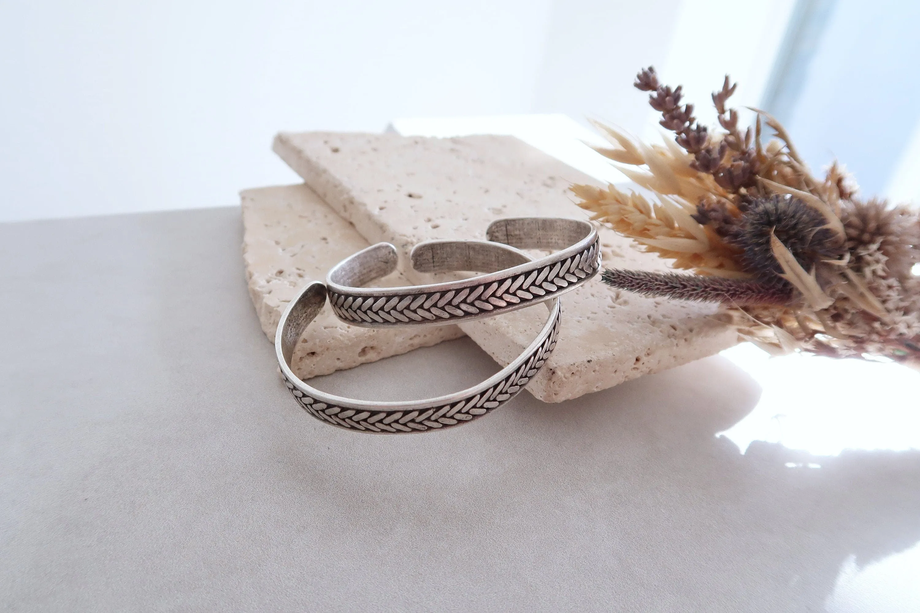 Silver Engraved Wheat Symbol Cuff