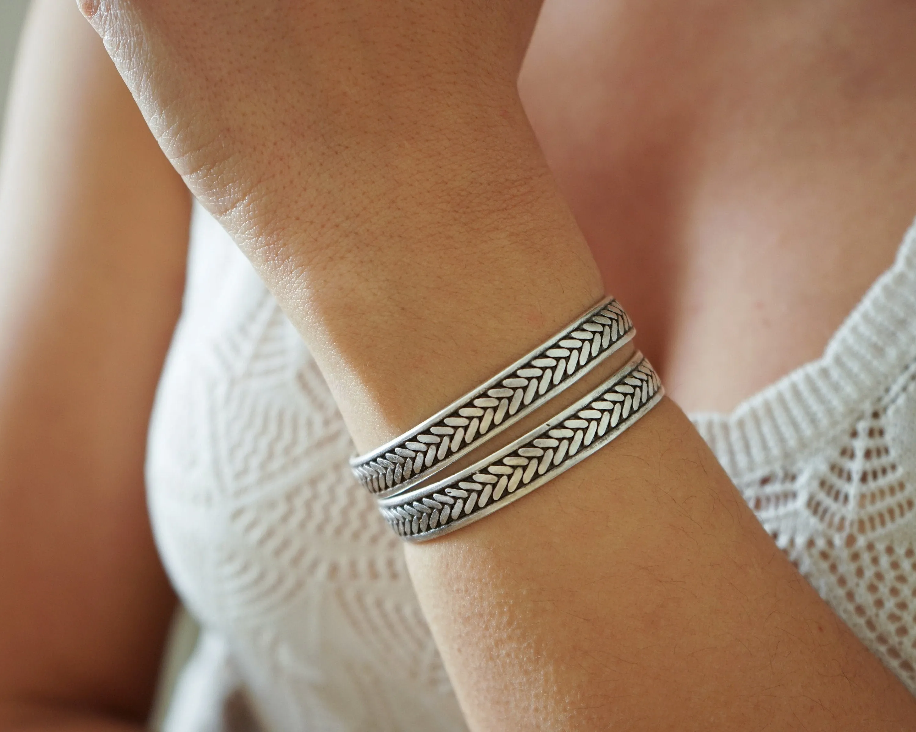 Silver Engraved Wheat Symbol Cuff