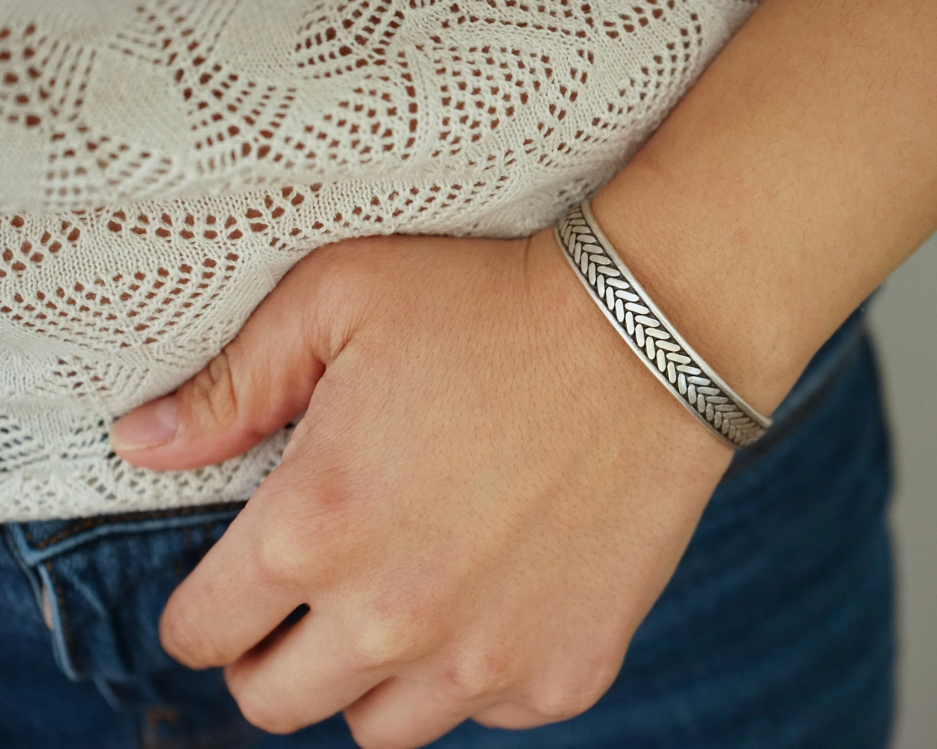 Silver Engraved Wheat Symbol Cuff