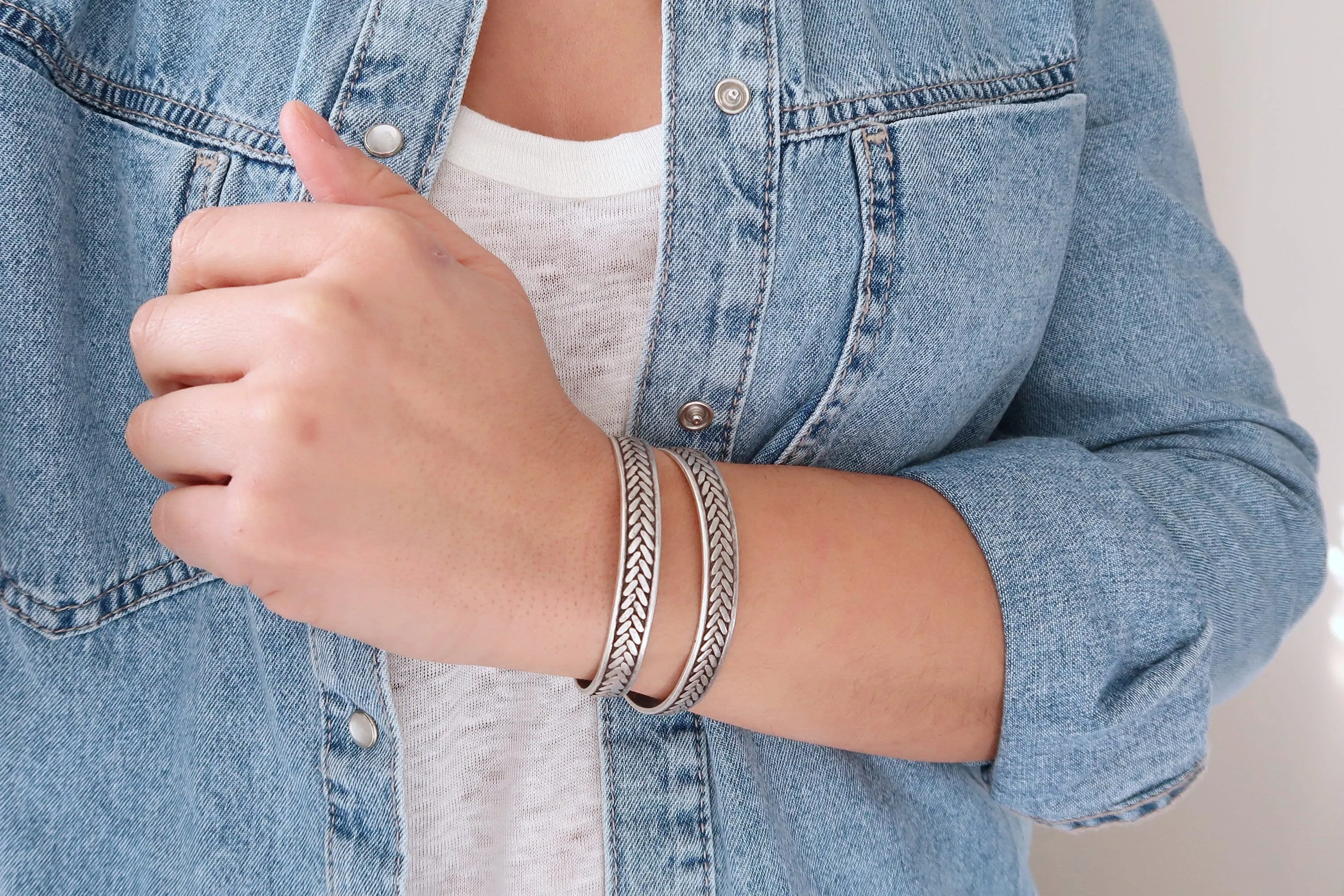 Silver Engraved Wheat Symbol Cuff