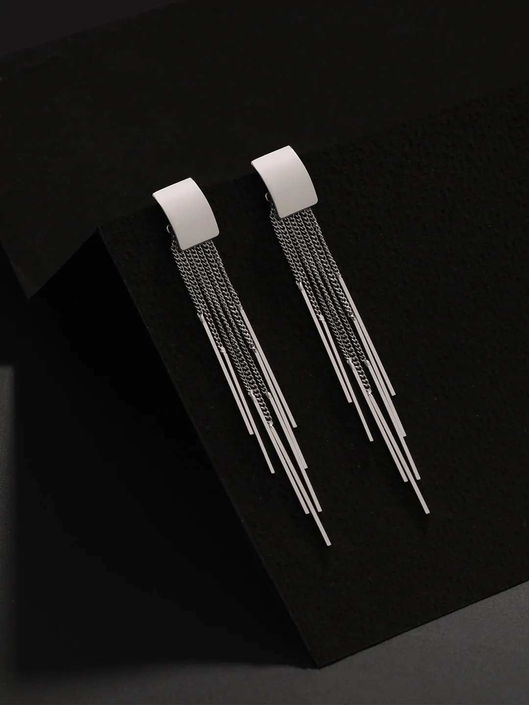 Silver-Plated Contemporary Drop Earrings