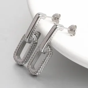 Silver Textured Link Drop Earrings-jlt11837