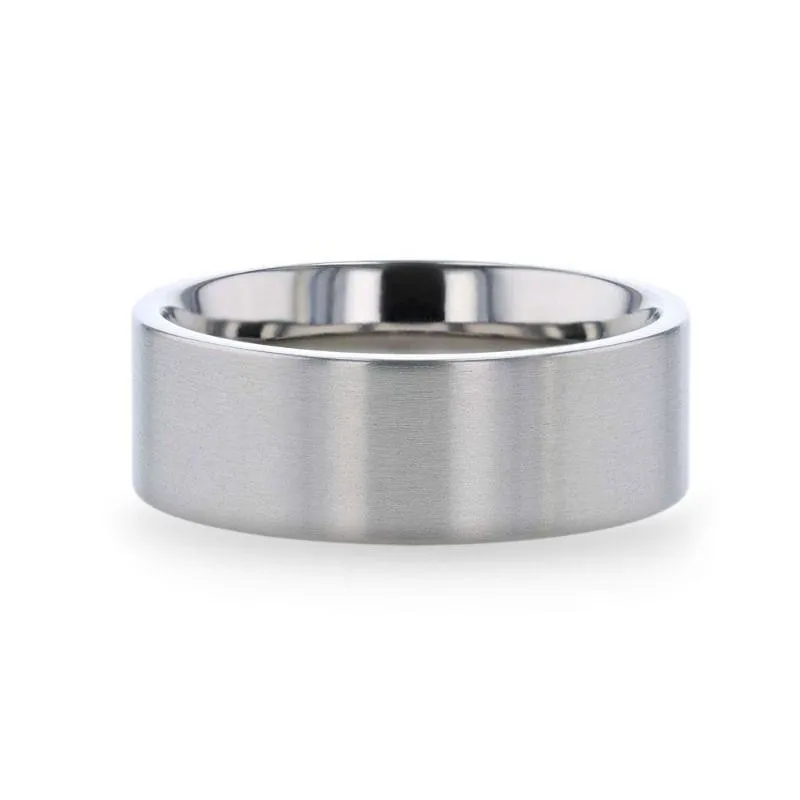 SOLAR Flat Profile Brushed Finish Men’s Titanium Wedding Band - 6mm & 8mm