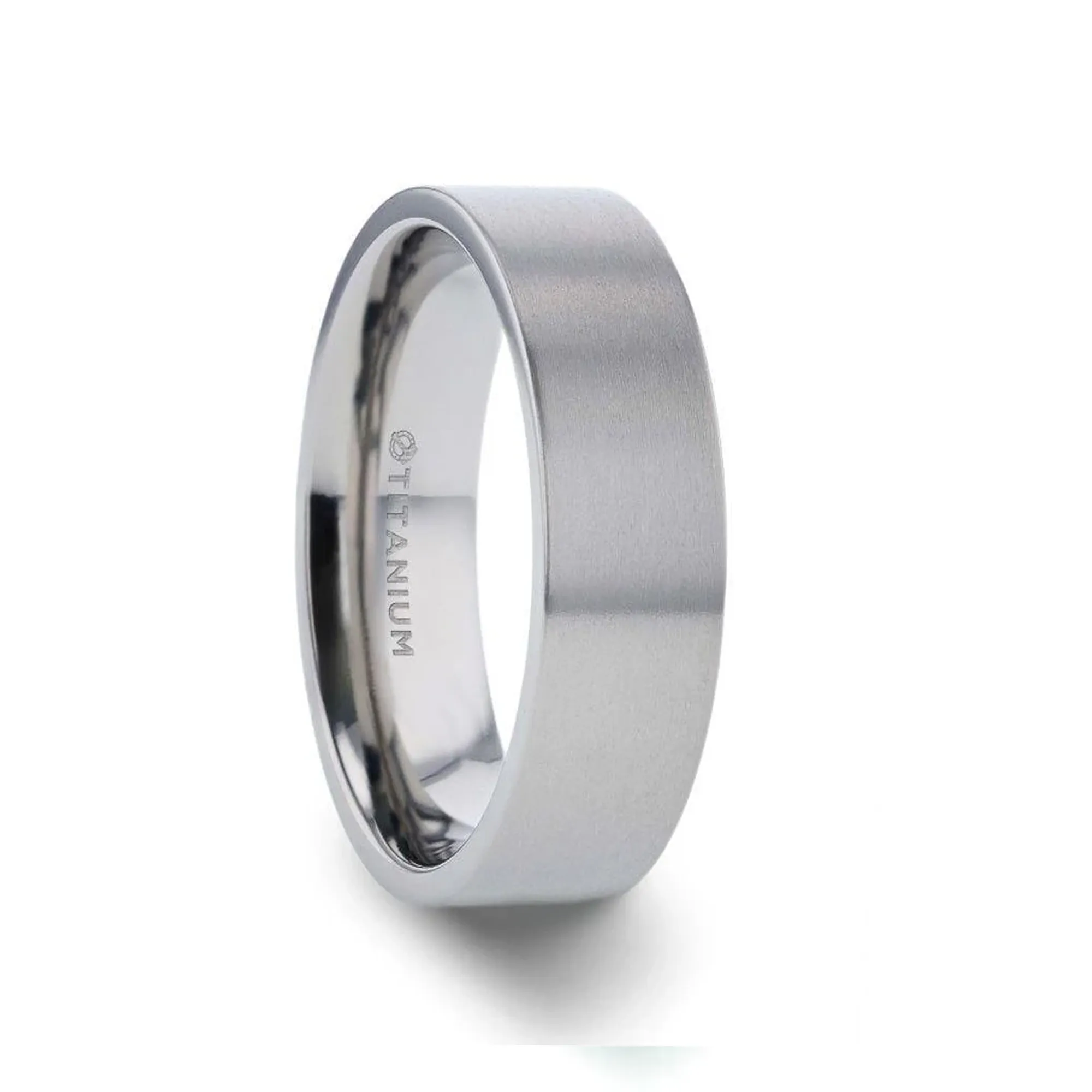 SOLAR Flat Profile Brushed Finish Men’s Titanium Wedding Band - 6mm & 8mm