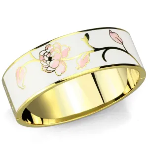 Sophisticated Gold and White Metal Bangle with Epoxy Accent Stone