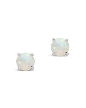 Sterling Silver 6mm Opal Earring Studs - In SIlver or 14K Gold Plated