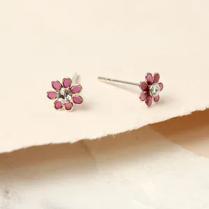 Sterling Silver Pink Flower Studs