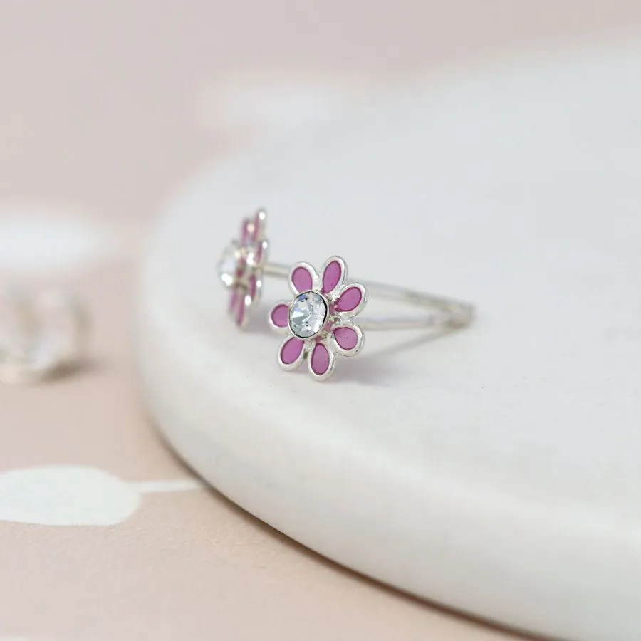 Sterling Silver Pink Flower Studs