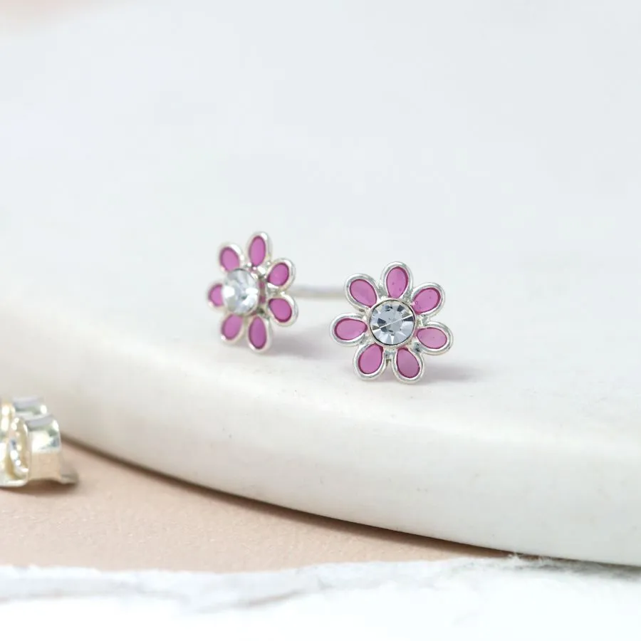 Sterling Silver Pink Flower Studs