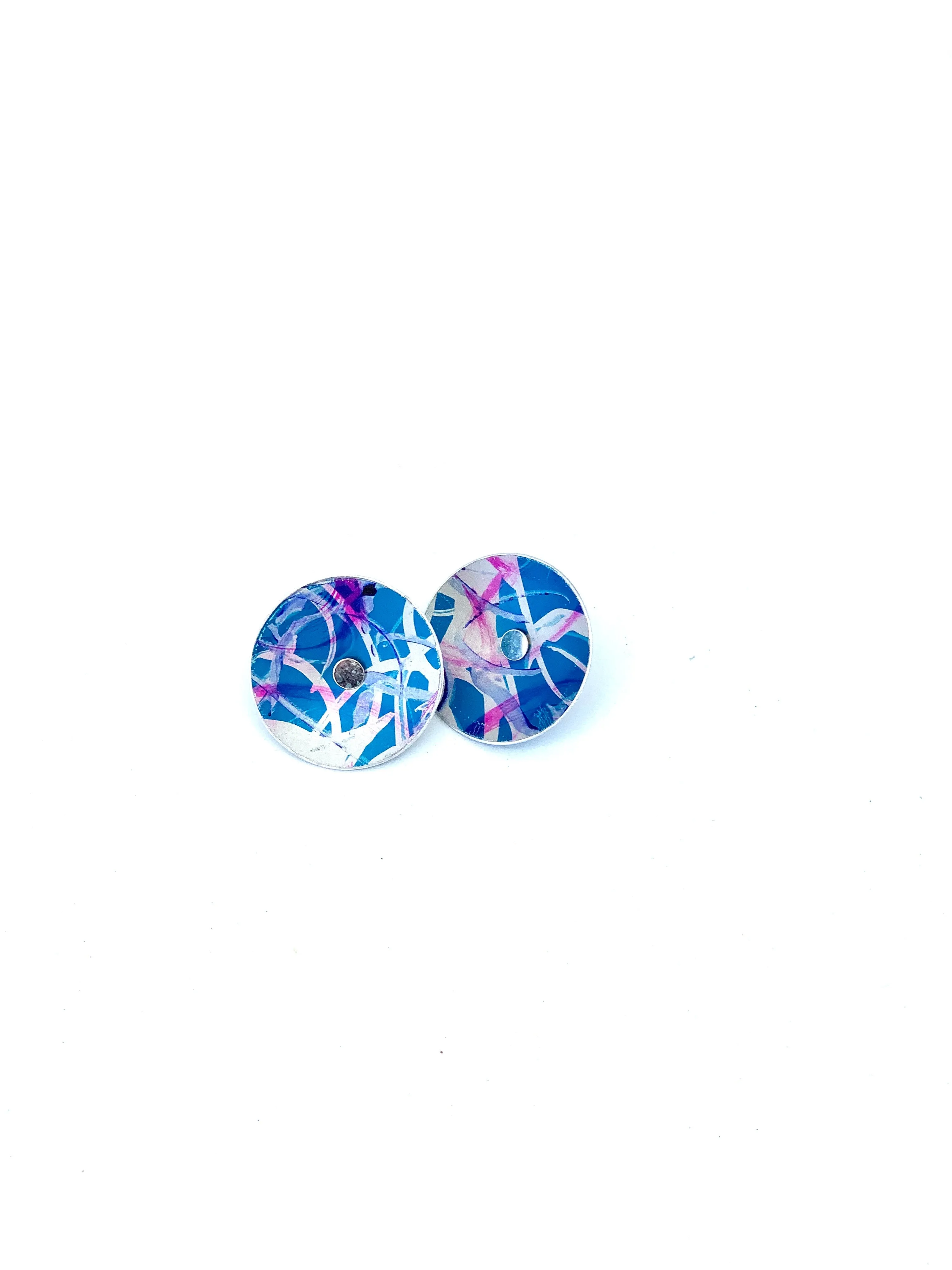 Stud earrings swirls Blue/pink