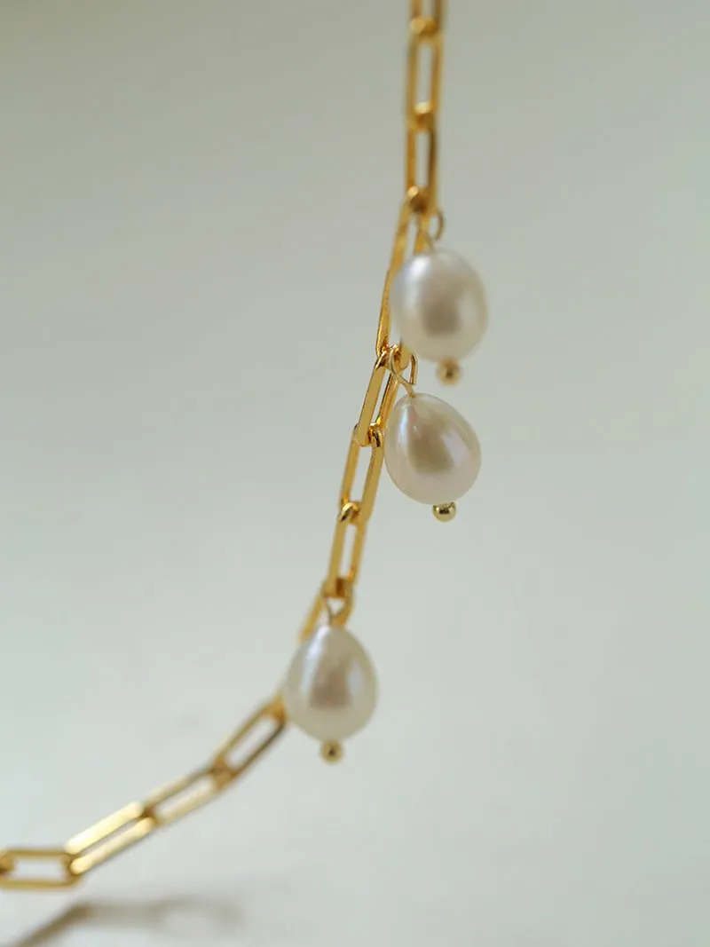 Suqare Chain Baroque Pearl Clip-on Pendants Necklace