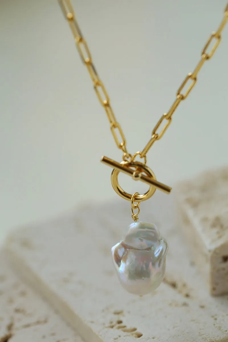 Suqare Chain Baroque Pearl Clip-on Pendants Necklace