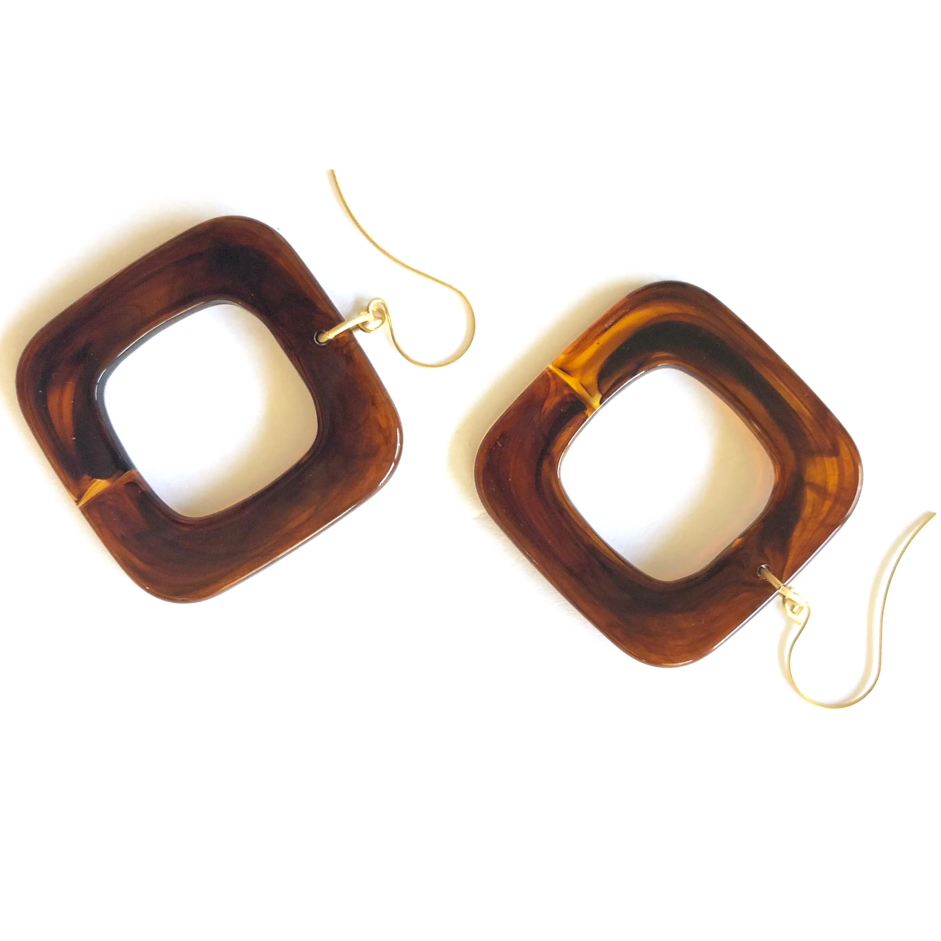 Tortoise Deco Square Donut Drop Earrings