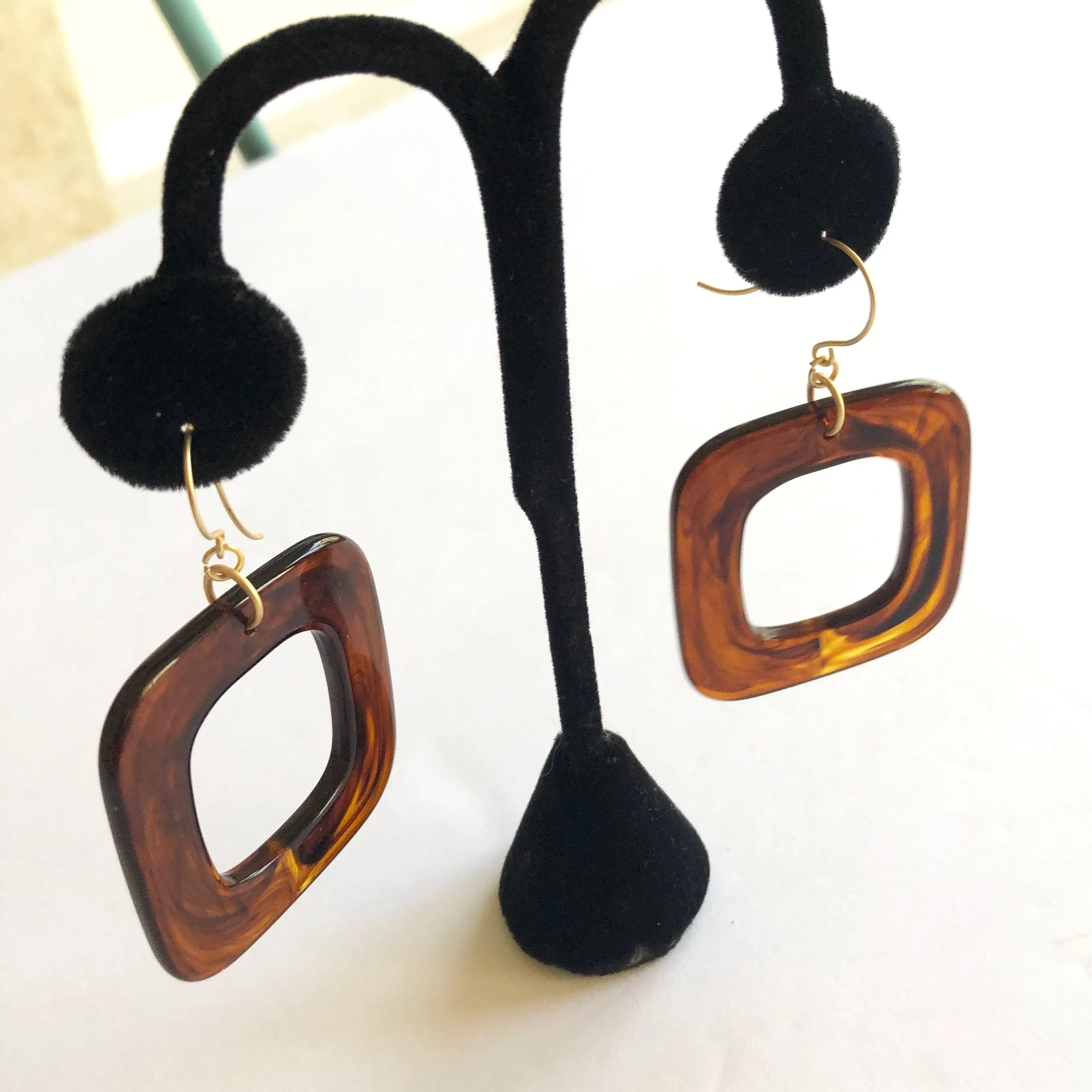 Tortoise Deco Square Donut Drop Earrings