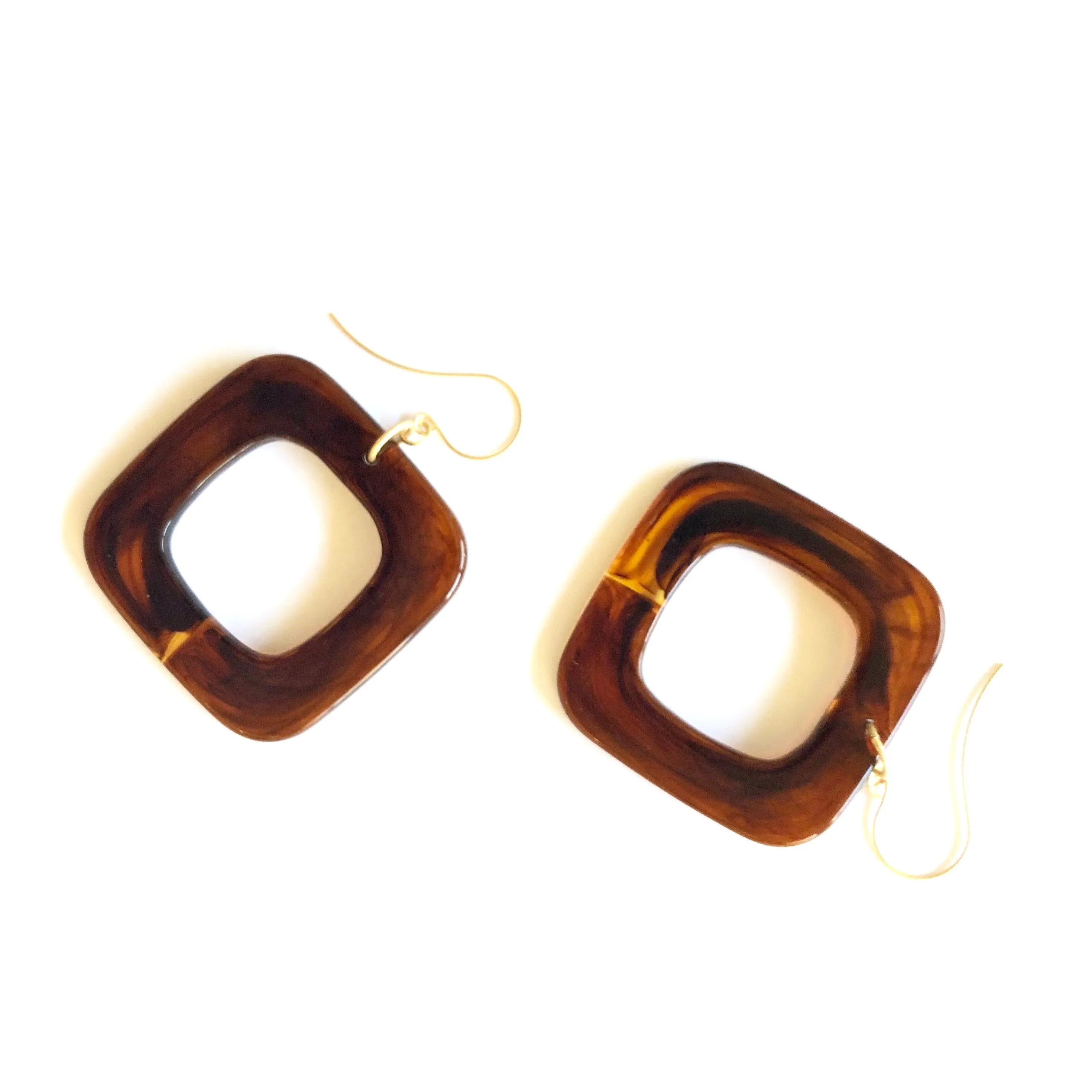 Tortoise Deco Square Donut Drop Earrings