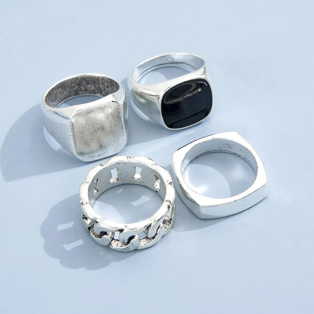 Trend 4 Piece Ring Set Punk Style Hip-hop Geometric Metal Rings for Men Women Boy Girl Birthday Jewelry Gifts