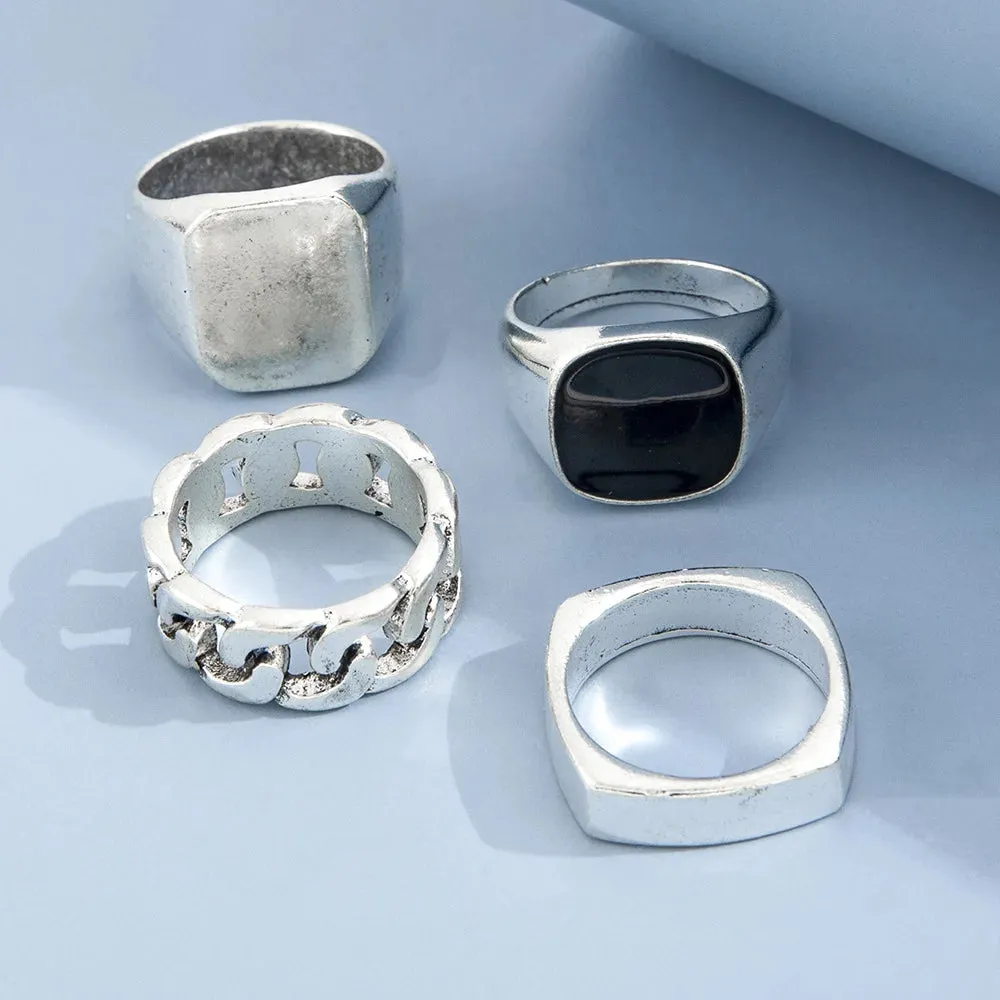 Trend 4 Piece Ring Set Punk Style Hip-hop Geometric Metal Rings for Men Women Boy Girl Birthday Jewelry Gifts