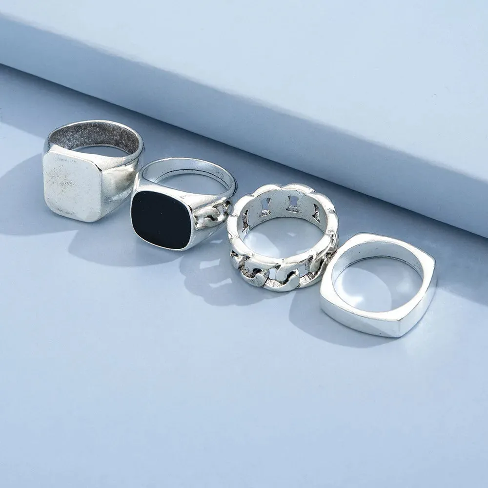 Trend 4 Piece Ring Set Punk Style Hip-hop Geometric Metal Rings for Men Women Boy Girl Birthday Jewelry Gifts