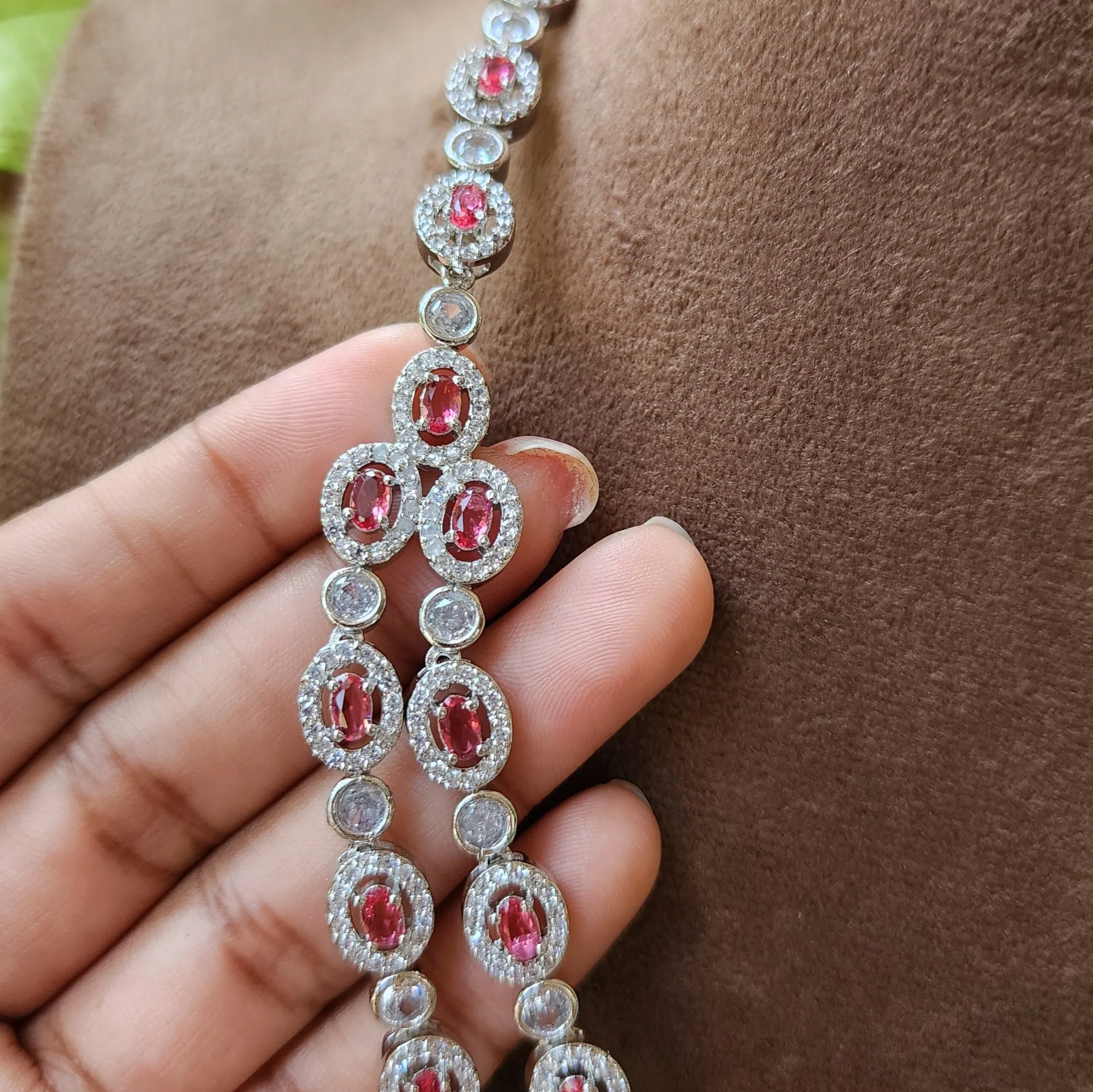 Two Layer AD Ruby Set Rhodium Finish