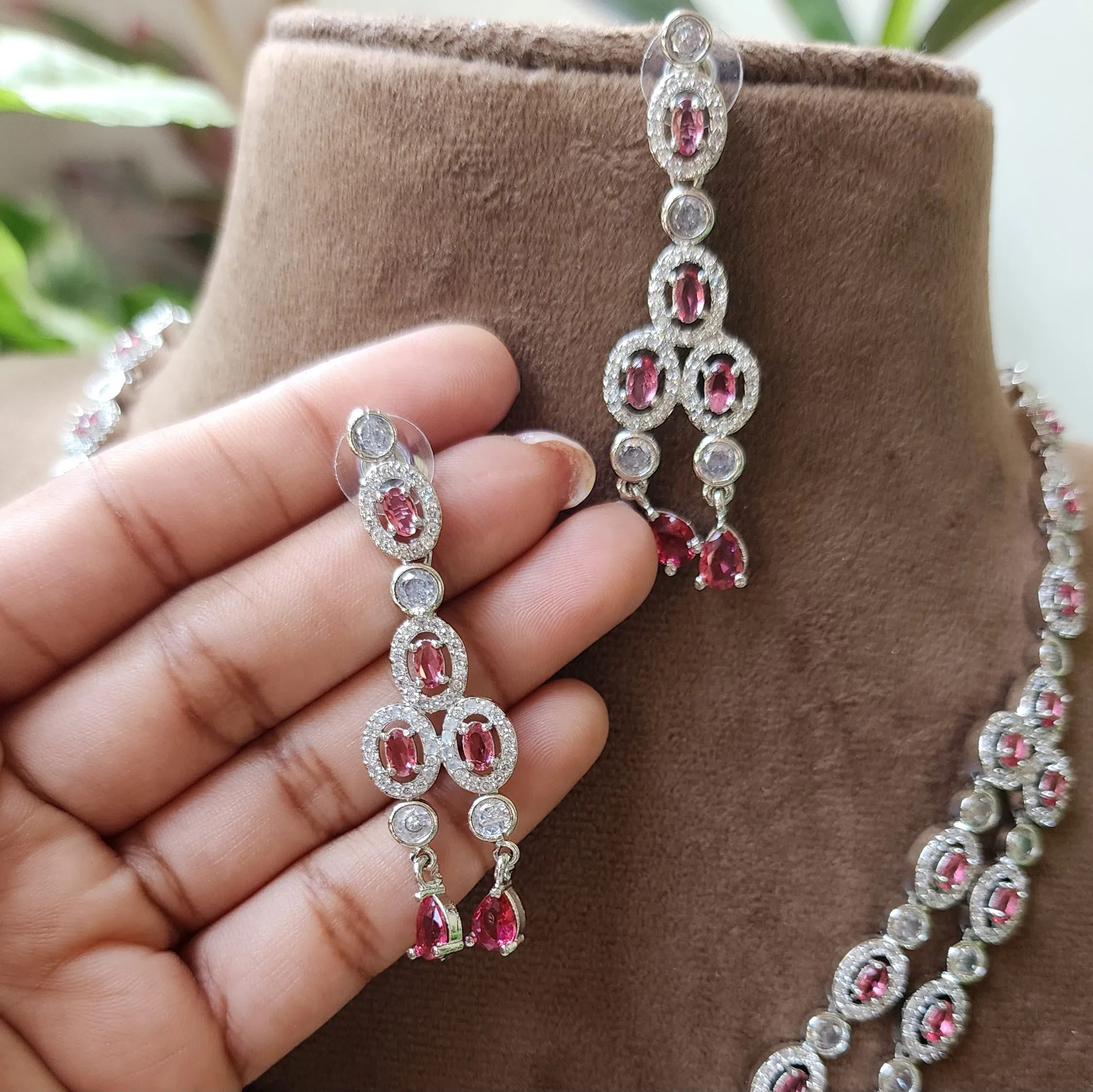 Two Layer AD Ruby Set Rhodium Finish