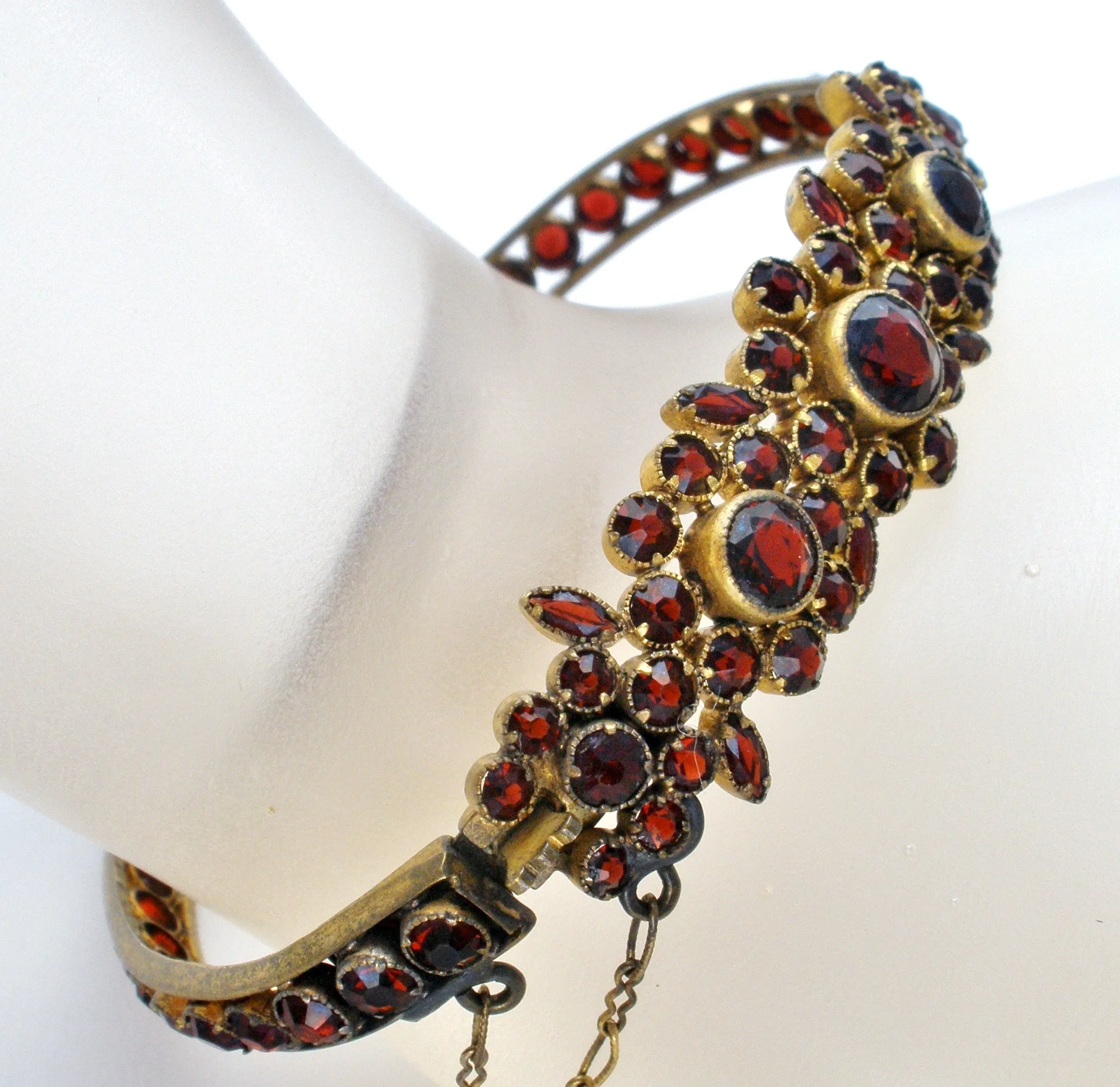 Victorian Bangle Bracelet with Rose Cut Bohemian Garnets