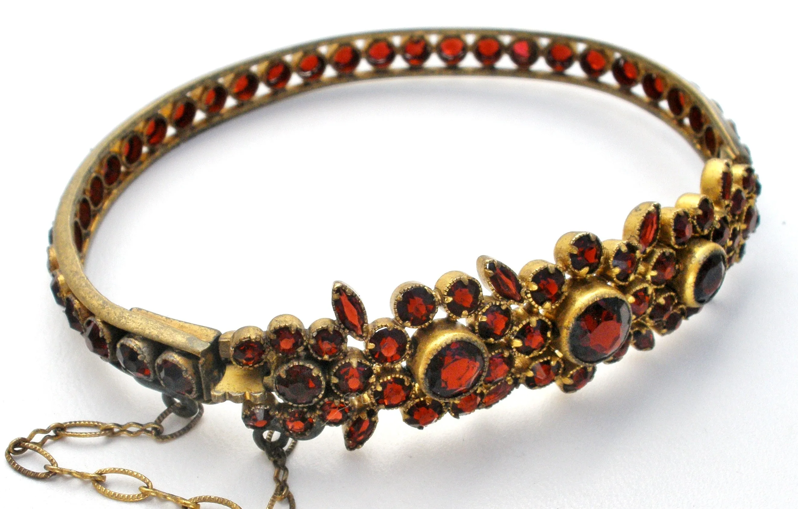 Victorian Bangle Bracelet with Rose Cut Bohemian Garnets