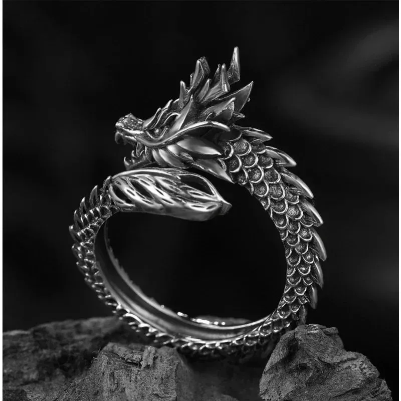 Vintage Dragon Adjustable Rings for Men Retro Gothic Animal Finger Opening Ring Punk Hiphop Party Fashion Jewelry Accessories