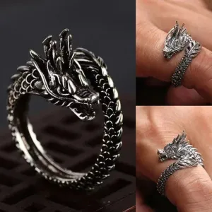 Vintage Dragon Adjustable Rings for Men Retro Gothic Animal Finger Opening Ring Punk Hiphop Party Fashion Jewelry Accessories