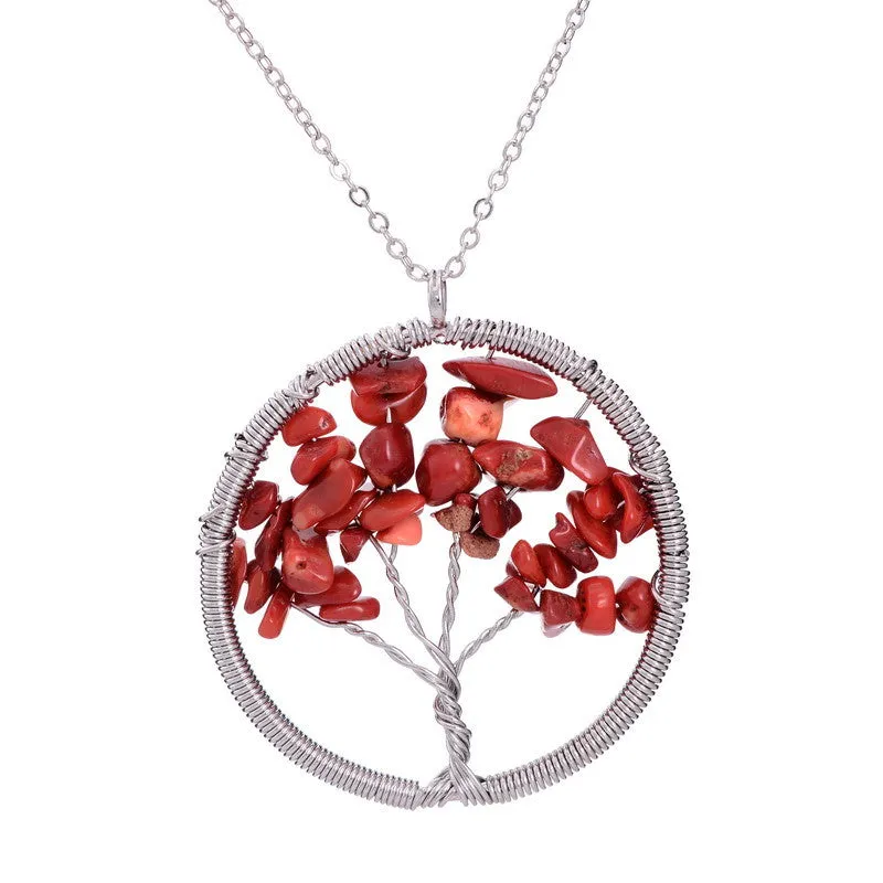 Women Rainbow 7 Chakra Amethyst Tree Of Life Quartz Chips Pendant Necklace Multicolor Wisdom Tree Natural Stone Necklace